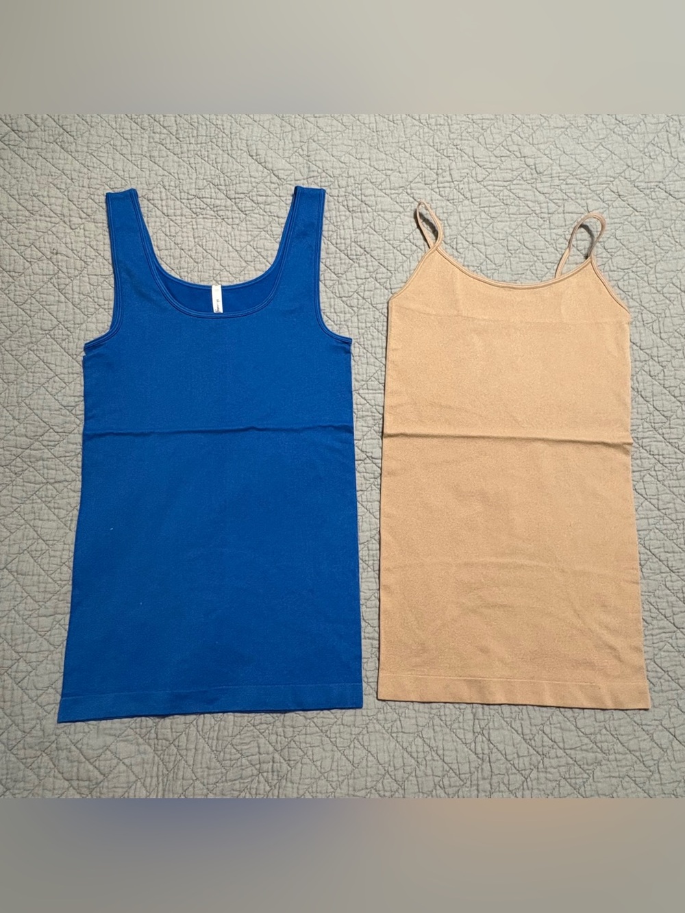 Skinnytees Tank Top Womens One Size Scoop Neck Stretch Camisole Taupe & Blue